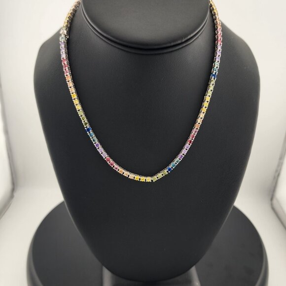Rainbow Radiance – Sterling Silver Multi-Gemstone Tennis Necklace - Picture 7 of 7